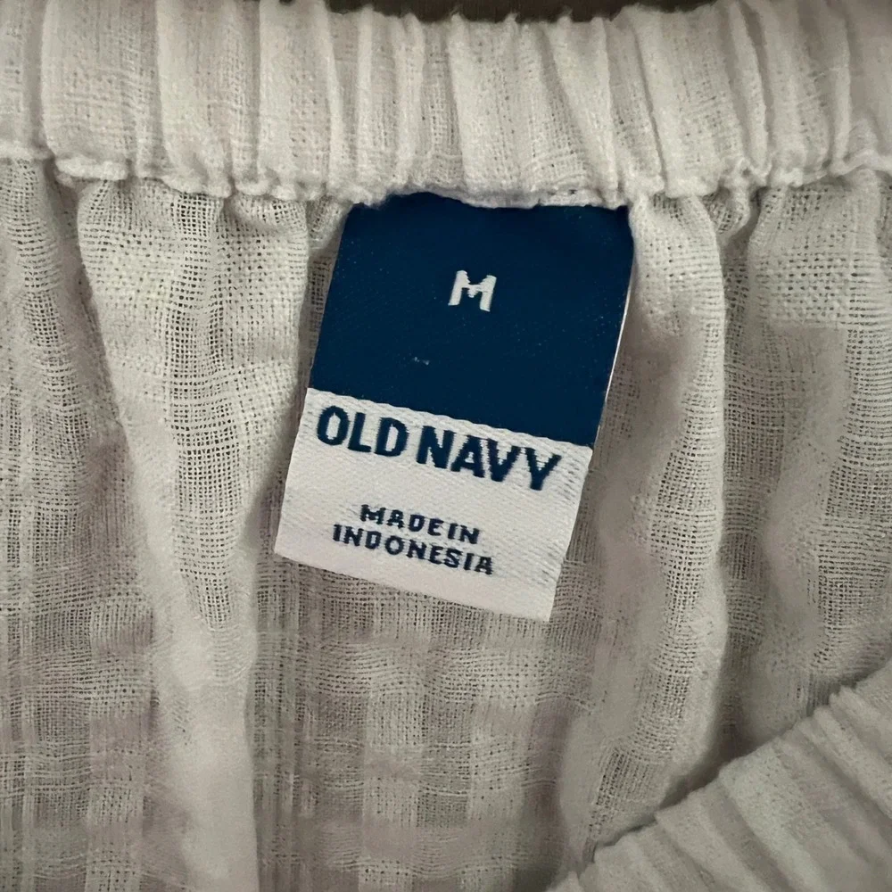 Old Navy Womens White Peasant Babydoll Top Sz M Puff Slv Cottagecore Clean Girl‎